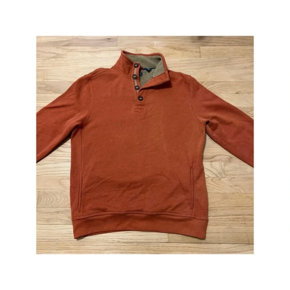 Arrow Men's Sherpa Lined Snap Neck‎ Pullover Sweatshirt Rust Orange